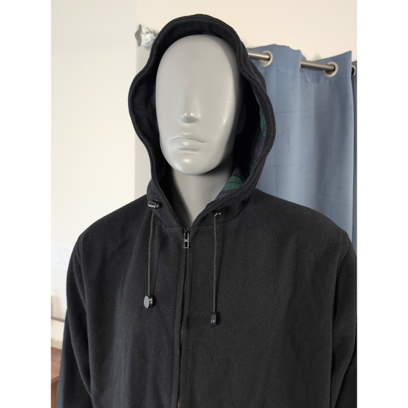 Johnson Woolen Mills Hooded Jacket Mens Large Black Flannel Lined - Main Image